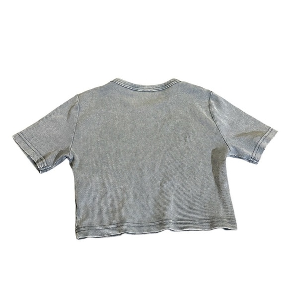 Zara Denim Blue Color Ribbed Crop Top Short Sleeve Top Size Medium - Picture 2 of 10